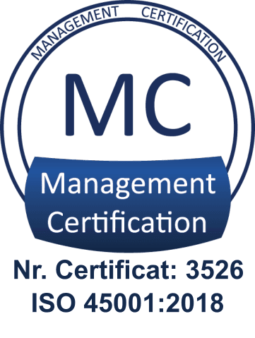 Marcă de certificare ISO 45001:2018 — Sănătate și securitate ocupațională